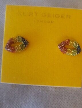 Kurt Geiger Multicolor  Pave Crystal Lip Stud Earrings